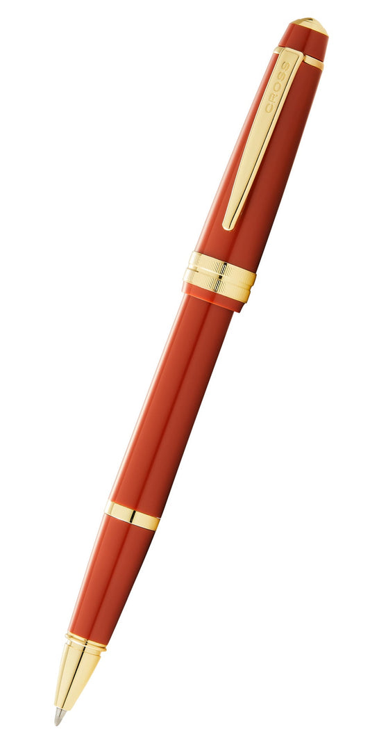 Bailey Light Polished Amber Resin and Gold Tone Rollerball Pen